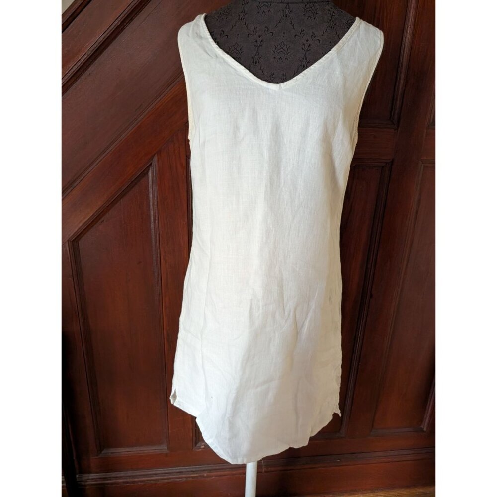 Cynthia Rowley Womens White Linen Sleeveless Shift Dress With Back Zipper Size 8